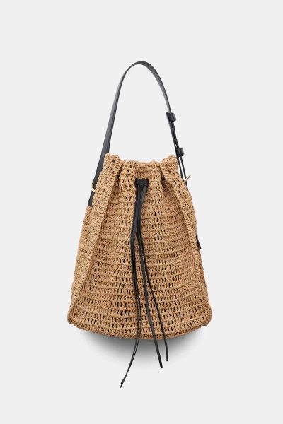 Dorothee Schumacher Woven Raffia Drawstring Satchel With Leather Detailing In Black