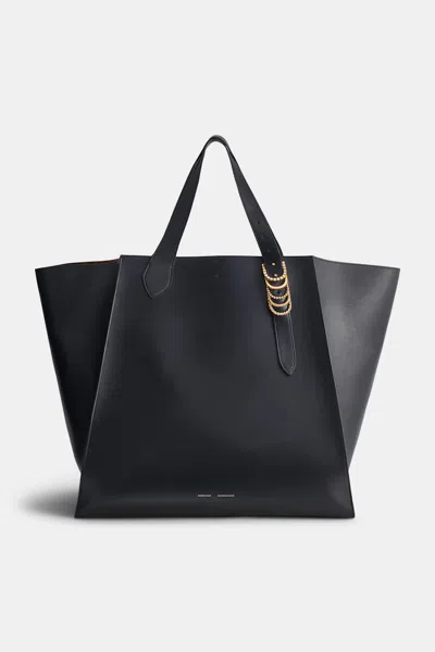 Dorothee Schumacher Xl Tote Bag In Soft Calf Leather With D-ring Hardware In Black