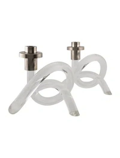 Pre-owned Dorothy Thorpe Pair Of Mid-century Modern Lucite Candleholders In Silver