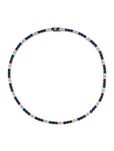 Pre-owned Dorsey Crystal, Cubic Zirconia, Synthetic Spinel & Synthetic Ruby Tennis Necklace, 16.25" In Multi