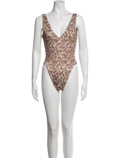 Pre-owned Dos Gardenias Animal Print One-piece In Brown