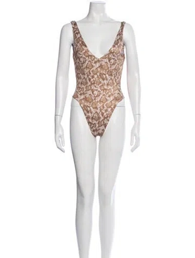 Pre-owned Dos Gardenias Animal Print One-piece W/ Tags In Neutral