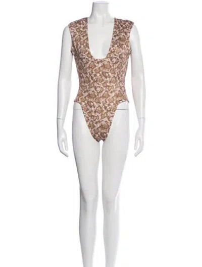 Pre-owned Dos Gardenias Animal Print One-piece W/ Tags In Neutral
