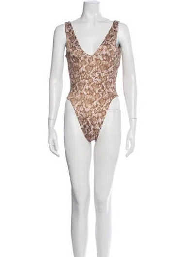 Pre-owned Dos Gardenias Animal Print One-piece W/ Tags In Neutral