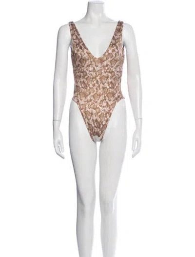 Pre-owned Dos Gardenias Animal Print One-piece W/ Tags In Neutrals