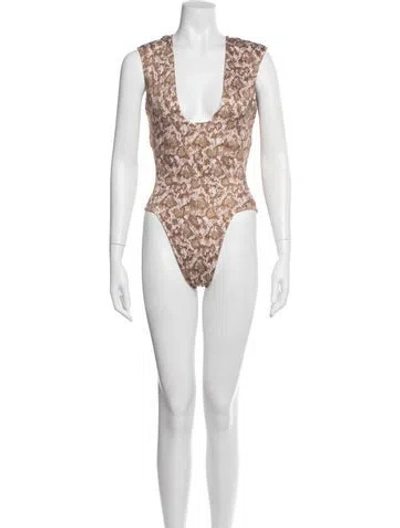 Pre-owned Dos Gardenias Animal Print One-piece W/ Tags In Neutrals
