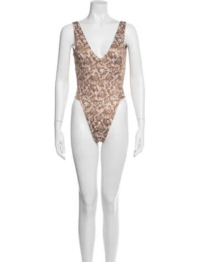 Pre-owned Dos Gardenias Animal Print One-piece W/ Tags In Neutrals