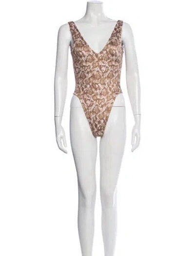 Pre-owned Dos Gardenias Animal Print One-piece W/ Tags In Neutrals