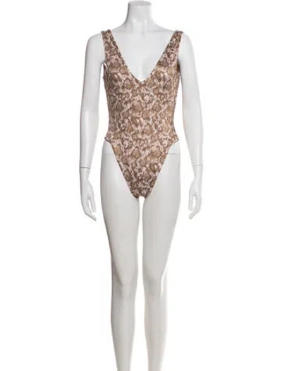 Pre-owned Dos Gardenias Animal Print One-piece W/ Tags In Neutrals