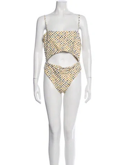 Pre-owned Dos Gardenias Printed Cutout Accent One-piece W/ Tags In White