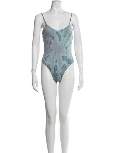 Pre-owned Dos Gardenias Tie-dye Print One-piece W/ Tags In Blue