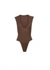 Dos Gardenias Women's Modern Cap Sleeve One Piece Bodysuit In Earth In Brown