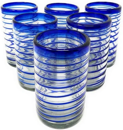 Dos Sueños Spiral Design Drinking Glasses In Cobalt Blue