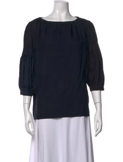 Pre-owned Dosa Bateau Neckline Three-quarter Sleeve Blouse In Black