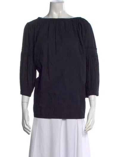 Pre-owned Dosa Bateau Neckline Three-quarter Sleeve Top In Blue