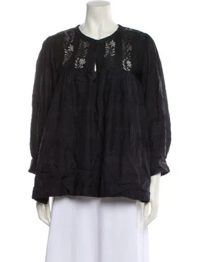 Pre-owned Dosa Crew Neck Long Sleeve Blouse In Blue