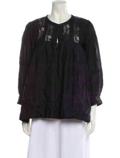 Pre-owned Dosa Crew Neck Long Sleeve Blouse In Blue