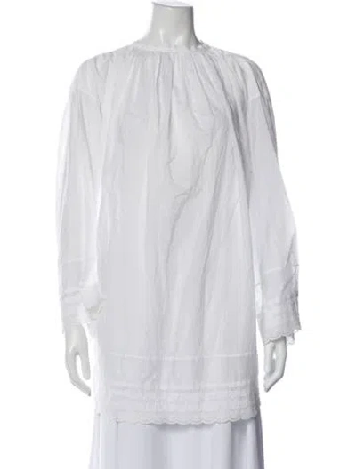 Pre-owned Dosa Crew Neck Long Sleeve Blouse In White