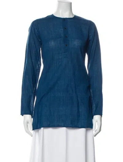 Pre-owned Dosa Crew Neck Long Sleeve Tunic In Blue