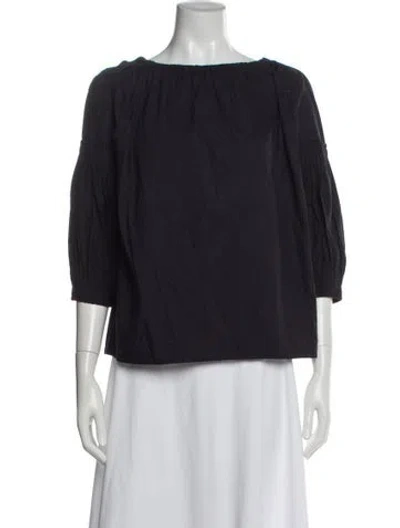 Pre-owned Dosa Crew Neck Three-quarter Sleeve Blouse In Blue