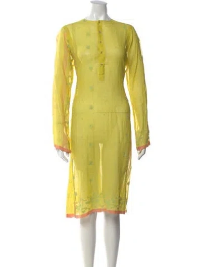 Pre-owned Dosa Floral Print Knee-length Dress In White/yellow