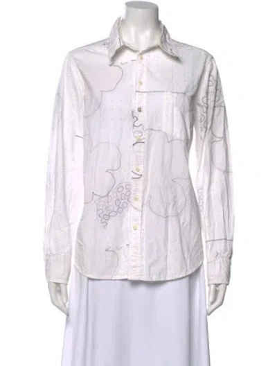 Pre-owned Dosa Floral Print Long Sleeve Button-up Top In White