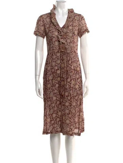 Pre-owned Dosa Floral Print Midi Length Dress In Brown