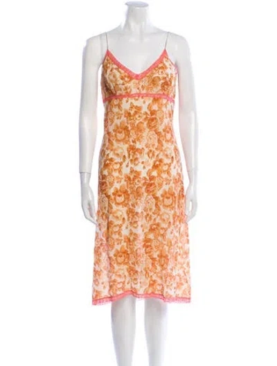 Pre-owned Dosa Floral Print Midi Length Dress In Orange