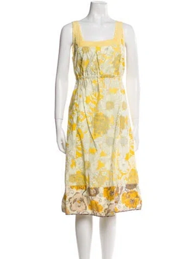 Pre-owned Dosa Floral Print Midi Length Dress In Yellow
