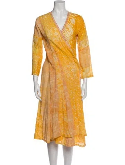 Pre-owned Dosa Floral Print Midi Length Dress In Yellow