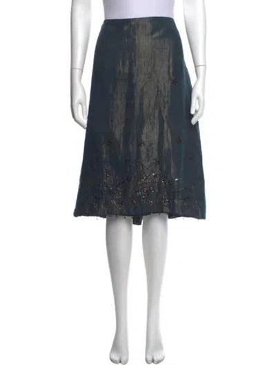 Pre-owned Dosa Floral Print Midi Length Skirt In Blue