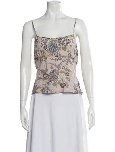 Pre-owned Dosa Floral Print Scoop Neck Top In Neutral