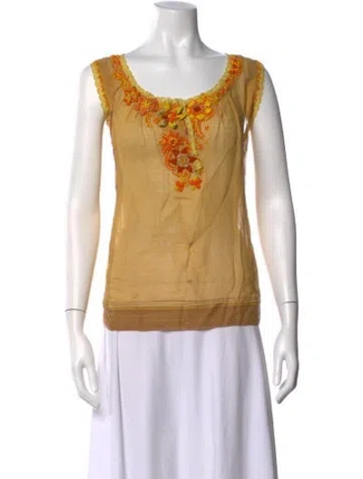 Pre-owned Dosa Floral Print Scoop Neck Top In Yellow