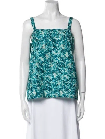 Pre-owned Dosa Floral Print Square Neckline Top In Green