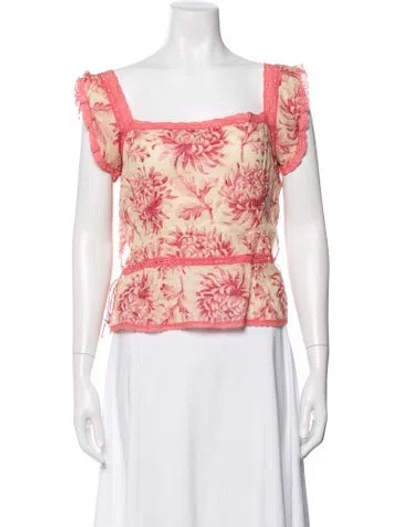 Pre-owned Dosa Floral Print Square Neckline Top In Pink