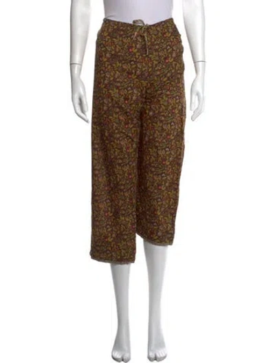 Pre-owned Dosa Floral Print Straight Leg Pants In Brown