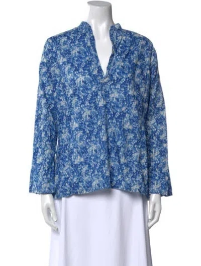 Pre-owned Dosa Floral Print V-neck Blouse In Blue