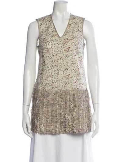 Pre-owned Dosa Floral Print V-neck Top In Neutrals