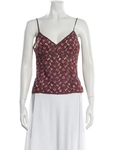 Pre-owned Dosa Floral Print V-neck Top In Pink