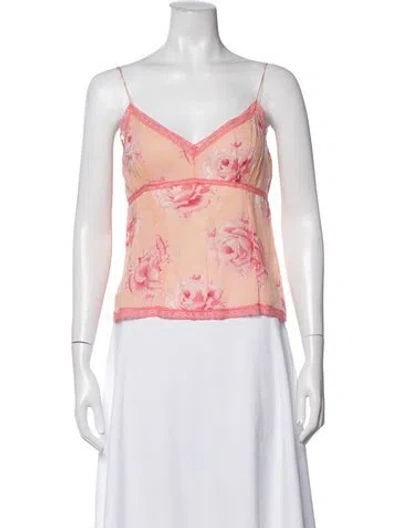 Pre-owned Dosa Floral Print V-neck Top In Pink