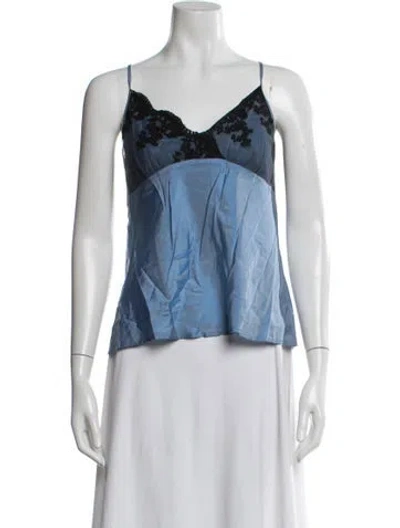 Pre-owned Dosa Lace Pattern V-neck Top In Blue