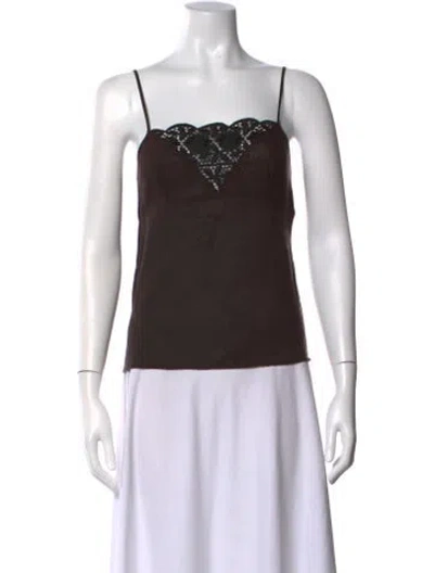 Pre-owned Dosa Lace Pattern V-neck Top In Brown