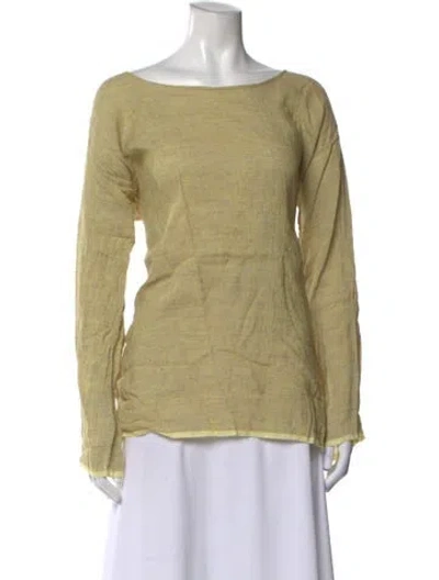 Pre-owned Dosa Linen Bateau Neckline Top In Green