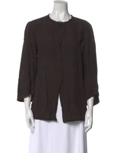 Pre-owned Dosa Linen Crew Neck Blouse In Brown