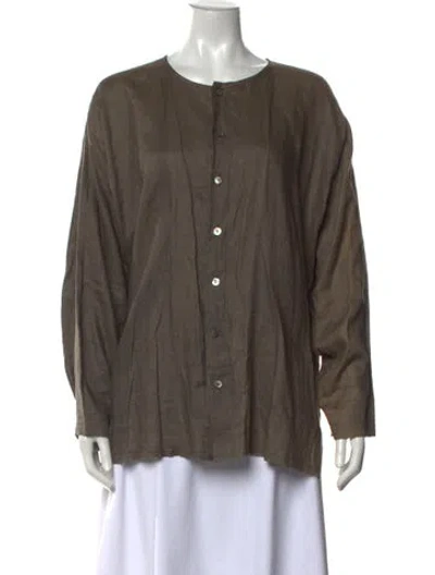 Pre-owned Dosa Linen Crew Neck Button-up Top In Green