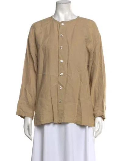 Pre-owned Dosa Linen Long Sleeve Button-up Top In Neutrals