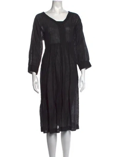 Pre-owned Dosa Linen Midi Length Dress In Black
