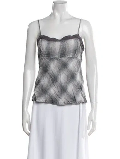 Pre-owned Dosa Linen Plaid Print Top In Gray