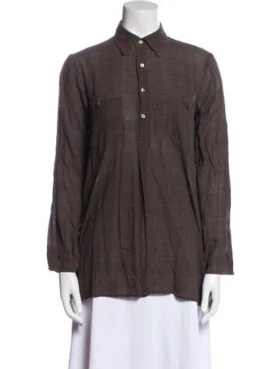 Pre-owned Dosa Long Sleeve Button-up Top In Brown