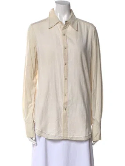 Pre-owned Dosa Long Sleeve Button-up Top In Neutral